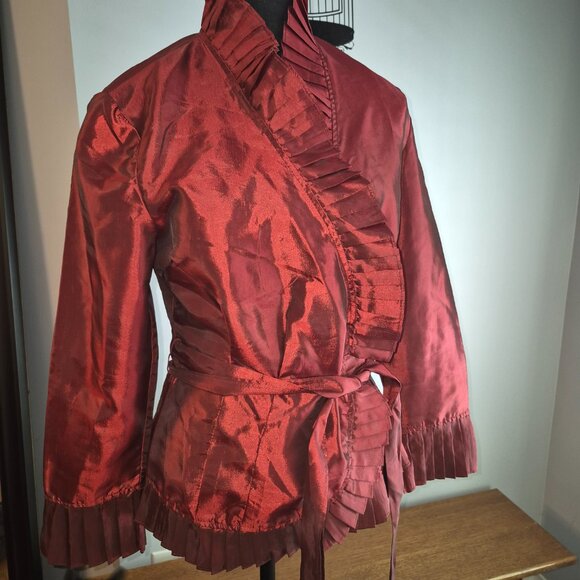 Light Weight Shiny Red Blazer with Belt (M) - Picture 3 of 4